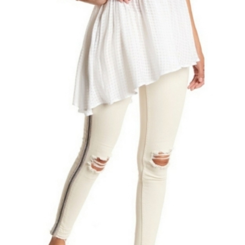 Free People Embellished Distressed Jeans